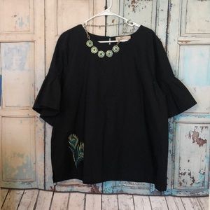 LOFT Black Bell Sleeve Blouse NWT